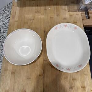 VTG 2 Corelle Corning Forever Yours 12” Oval Serving Platter & 8.5” Bowl *